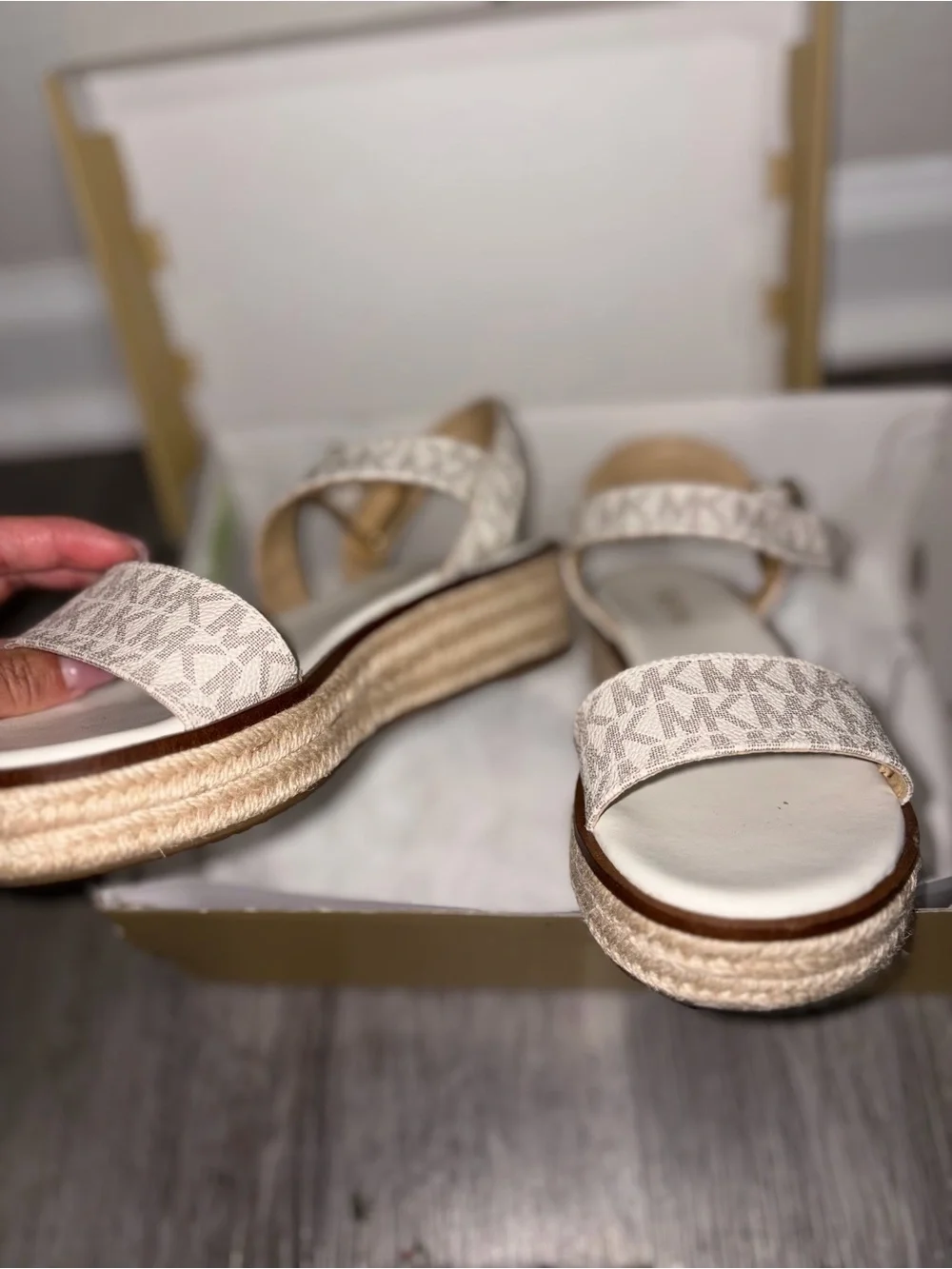 Michael Kors Neutral Logo Espadrille Platform Sandals